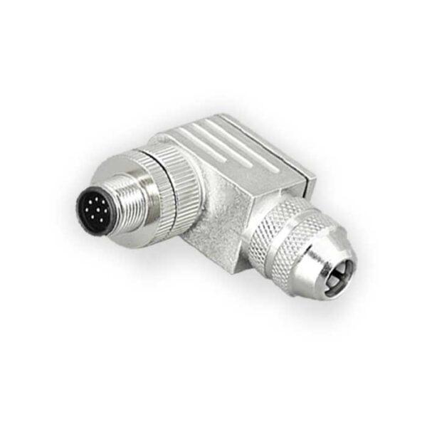 Разъем M12 (папа), угловой,  A-code, 8PIN (винтовой зажим), металлический  FAS  64F681