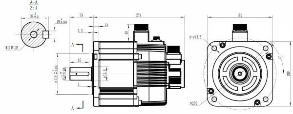 Серводвигатель SINSEGYE серии SM32, 4400 Вт, 380 В, 1500 об/мин, энкодер абс. опт. (23 бита), фланец 180 мм, с тормозом, арт. SM3218-HT44C15C-PH1B1